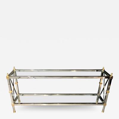 Maison Jansen Hollywood Regency Style Console TV Table Steel and Brass Jansen Fashioned