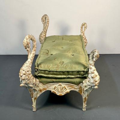 Maison Jansen Hollywood Regency Swan Bench Daybed by Maison Jansen Hand Carved Distressed