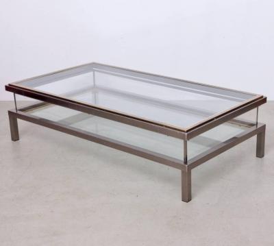 Maison Jansen Huge Maison Jansen Sliding Top Coffee Table in Brass and Chrome