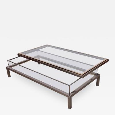 Maison Jansen Huge Maison Jansen Sliding Top Coffee Table in Brass and Chrome