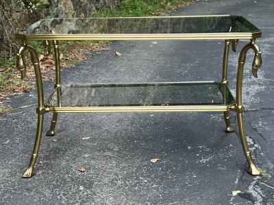 Maison Jansen ITALIAN POST MODERN BRASS SWAN HEAD AND MIRRORED FRAME GLASS COFFEE TABLE