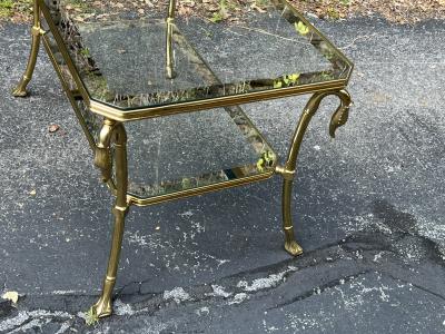 Maison Jansen ITALIAN POST MODERN BRASS SWAN HEAD AND MIRRORED FRAME GLASS COFFEE TABLE
