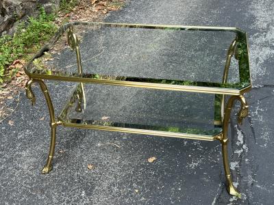 Maison Jansen ITALIAN POST MODERN BRASS SWAN HEAD AND MIRRORED FRAME GLASS COFFEE TABLE