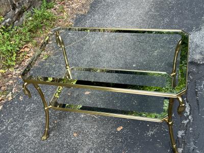Maison Jansen ITALIAN POST MODERN BRASS SWAN HEAD AND MIRRORED FRAME GLASS COFFEE TABLE