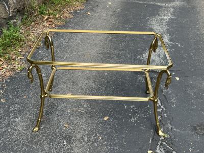 Maison Jansen ITALIAN POST MODERN BRASS SWAN HEAD AND MIRRORED FRAME GLASS COFFEE TABLE