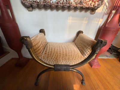 Maison Jansen Italian Brass Curule Bench With Lions Heads