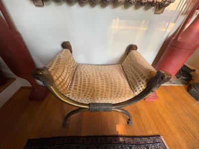 Maison Jansen Italian Brass Curule Bench With Lions Heads