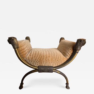 Maison Jansen Italian Brass Curule Bench With Lions Heads