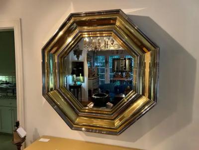 Maison Jansen Italian Modern Brass And Chrome Mirror By Sandro Petti