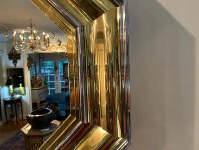 Maison Jansen Italian Modern Brass And Chrome Mirror By Sandro Petti