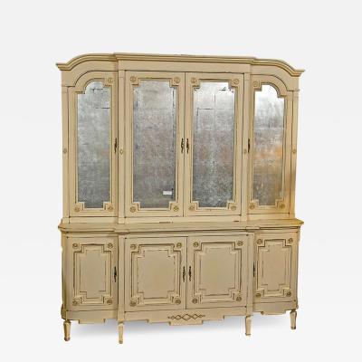 Maison Jansen Ivory Distress Painted Gilt Gold Decorated Bookcase Cabinet