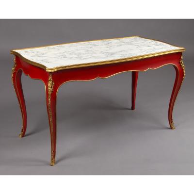 Maison Jansen Jansen 1950s Louis XV Style Red Lacquer Coffee Table with Bronze Mounts