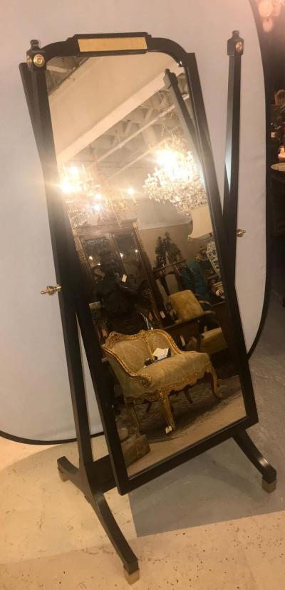 Maison Jansen Jansen Fashioned Chavel Ebonized Floor Chevel Mirror with Bronze Mounts