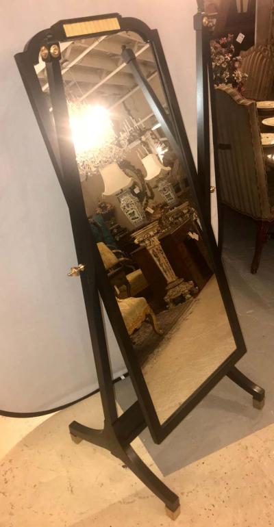 Maison Jansen Jansen Fashioned Chavel Ebonized Floor Chevel Mirror with Bronze Mounts