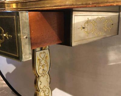 Maison Jansen Jansen Fine Eglomise Double Drawer Etched Mirror and Silver Leaf Vanity Desk