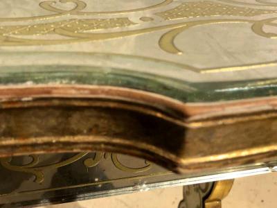 Maison Jansen Jansen Fine Eglomise Double Drawer Etched Mirror and Silver Leaf Vanity Desk