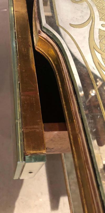 Maison Jansen Jansen Fine Eglomise Double Drawer Etched Mirror and Silver Leaf Vanity Desk