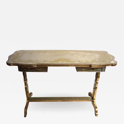 Maison Jansen Jansen Fine Eglomise Double Drawer Etched Mirror and Silver Leaf Vanity Desk