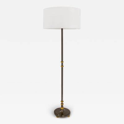 Maison Jansen Jansen Floor Lamp in Black Nickel with Engraved Brass Accents 1930s Signed 