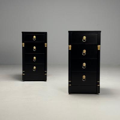 Maison Jansen Jansen Style Hollywood Regency Nightstands Ebony Finish Bronze 1940s