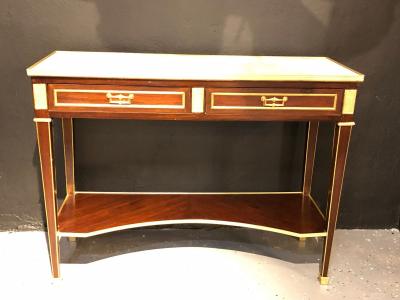 Maison Jansen Jansen Style Two Drawer Marble Top Bronze Console or Serving Table