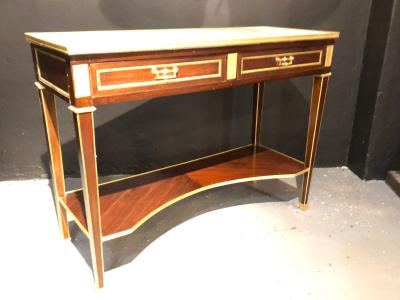 Maison Jansen Jansen Style Two Drawer Marble Top Bronze Console or Serving Table