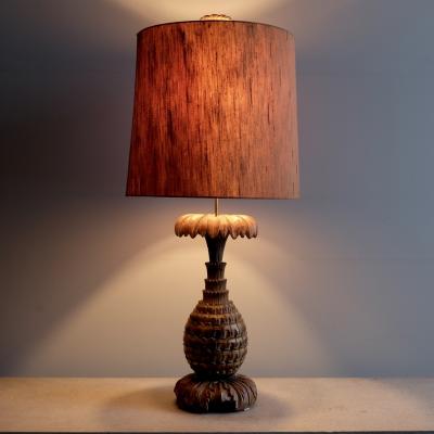 Maison Jansen Large Carved Wood Pineapple Lamp with Original Shade Maison Jansen France