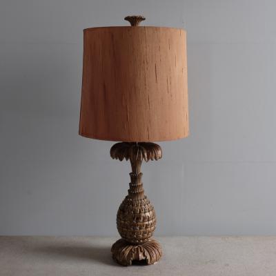Maison Jansen Large Carved Wood Pineapple Lamp with Original Shade Maison Jansen France