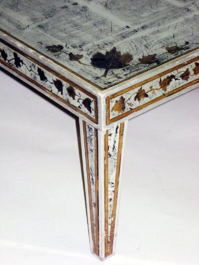Maison Jansen Large French Midcentury Silver Leaf Verre glomis Coffee Table Maison Jansen