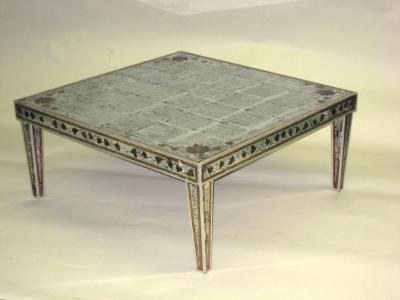 Maison Jansen Large French Midcentury Silver Leaf Verre glomis Coffee Table Maison Jansen