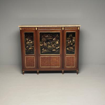 Maison Jansen Louis XVI Chinoiserie Dry Bar Bookcase Cabinet in Fashion of Maison Jansen