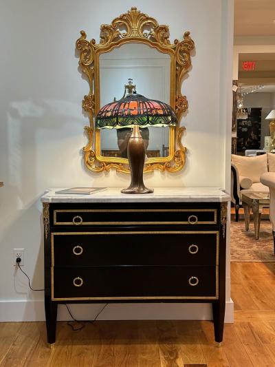 Maison Jansen Louis XVI Hollywood Regency Commodes Black Painted Wood Bronze Marble