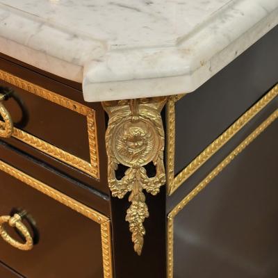 Maison Jansen Louis XVI Hollywood Regency Commodes Black Painted Wood Bronze Marble