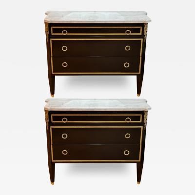 Maison Jansen Louis XVI Hollywood Regency Commodes Black Painted Wood Bronze Marble