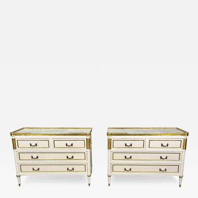 Maison Jansen Louis XVI Hollywood Regency Maison Jansen Style White Commodes Nightstands