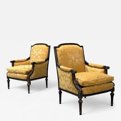 Maison Jansen Louis XVI Style Beige Fabric Mahogany Lounge Chairs France 1920s