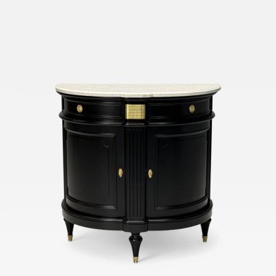 Maison Jansen Louis XVI Style Ebony Bronze Marble Demi Lune Server France 1930s