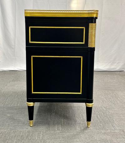 Maison Jansen Louis XVI Style Hollywood Regency Commodes Black Painted Wood Bronze Marble