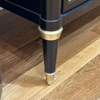 Maison Jansen Louis XVI Style Hollywood Regency Commodes Black Painted Wood Bronze Marble