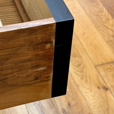 Maison Jansen Louis XVI Style Hollywood Regency Commodes Black Painted Wood Bronze Marble