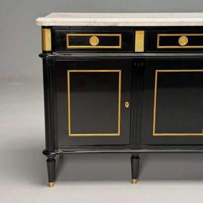 Maison Jansen Louis XVI Style Hollywood Regency Sideboard Black Lacquer Marble Bronze