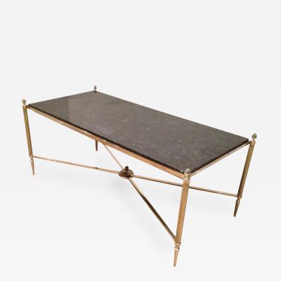 Maison Jansen MAISON JANSEN BRASS COFFEE TABLE WITH BLACK MARBLE TOP