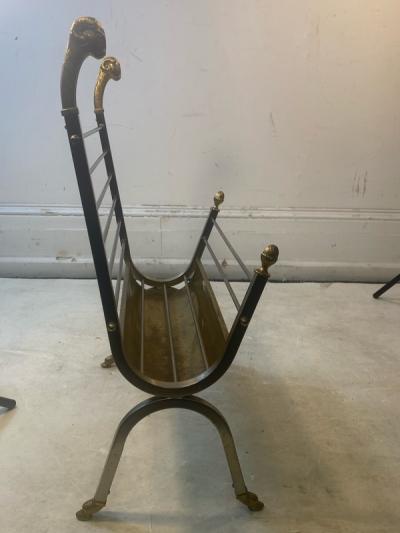 Maison Jansen MAISON JANSEN NICKEL AND BRASS RAMS HEAD AND HOOVES MAGAZINE RACK