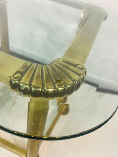 Maison Jansen MAISON JANSEN PAIR OF BRASS TABLES WITH SCALLOP DESIGN CORNERS