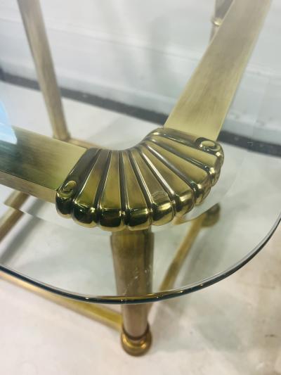 Maison Jansen MAISON JANSEN PAIR OF BRASS TABLES WITH SCALLOP DESIGN CORNERS