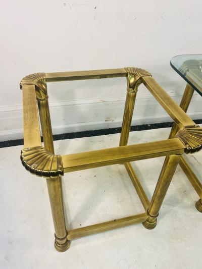 Maison Jansen MAISON JANSEN PAIR OF BRASS TABLES WITH SCALLOP DESIGN CORNERS