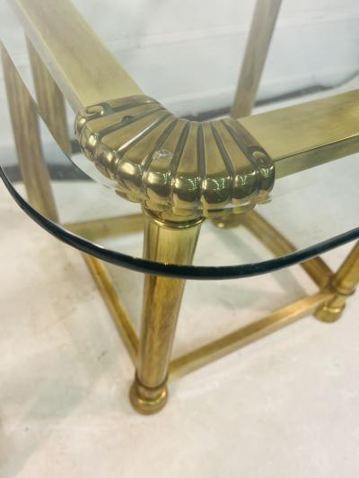 Maison Jansen MAISON JANSEN PAIR OF BRASS TABLES WITH SCALLOP DESIGN CORNERS