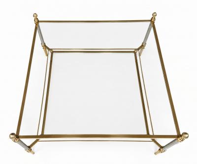 Maison Jansen MID CENTURY MAISON JANSEN BRASS COFFEE TABLE WITH 2 TIERS GLASS SHELVES