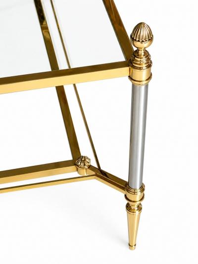 Maison Jansen MID CENTURY MAISON JANSEN BRASS COFFEE TABLE WITH 2 TIERS GLASS SHELVES