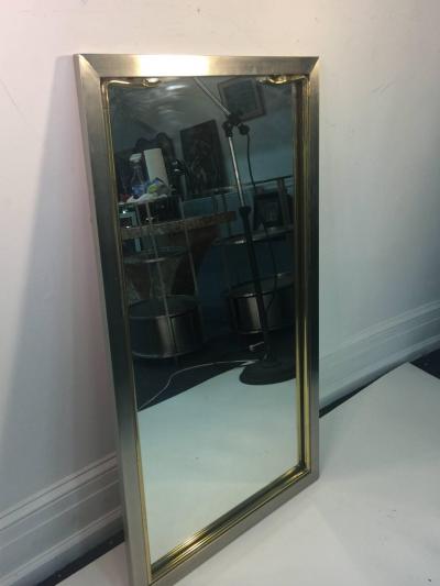 Maison Jansen MODERN BRUSHED STEEL AND BRASS SWAN HEAD MIRROR